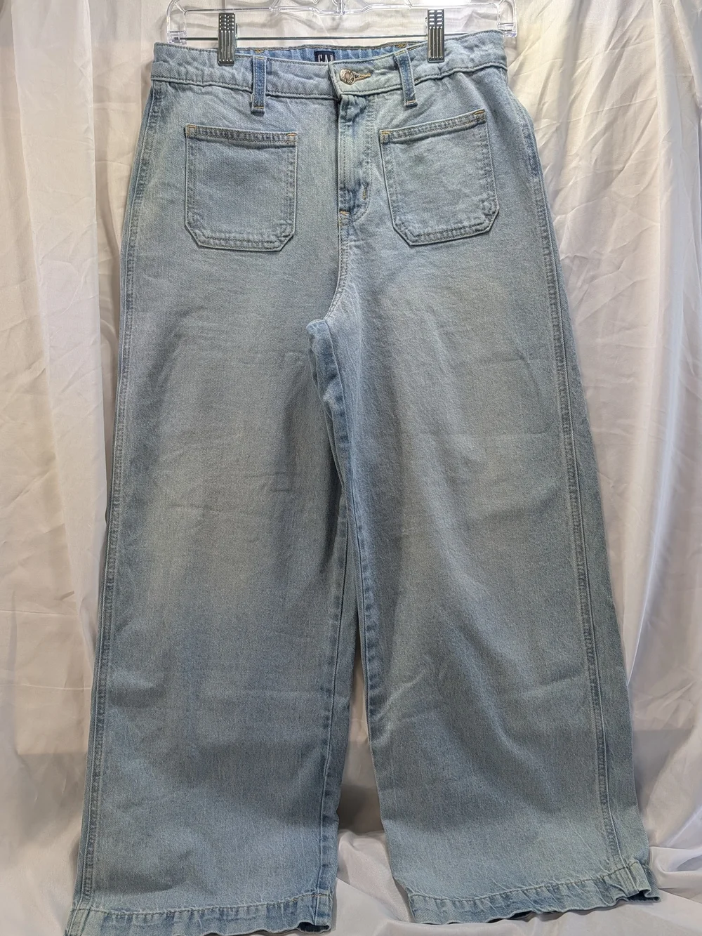 GAP Kids Patch Pocket Front Light Wash Wide Leg Girl's Jeans Size 18
